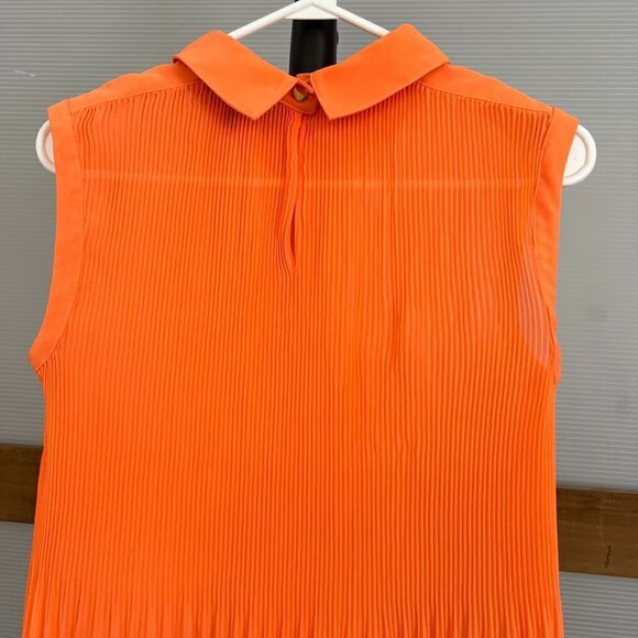 Ted Baker Dantea Orange Pleated Plisse Pleated Collar Sleeveless Blouse Sz 1 US4 - Picture 8 of 15